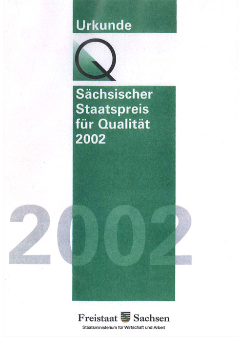 Urkunde Sächsischer Staatspreis für Qualität 2002